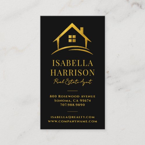 Luxury Black Gold House Logo Real Estate Business Card