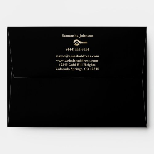 Luxury Black Gold Key Real Estate Agent Envelope