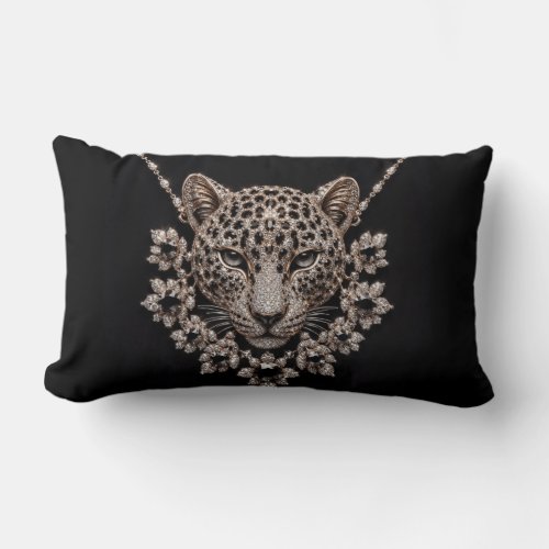 Luxury Black & Gold Leopard Floral Diamond Necklac Lumbar Pillow