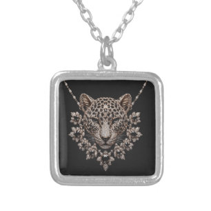 Luxury Black & Gold Leopard Floral Diamond Silver Plated Necklace