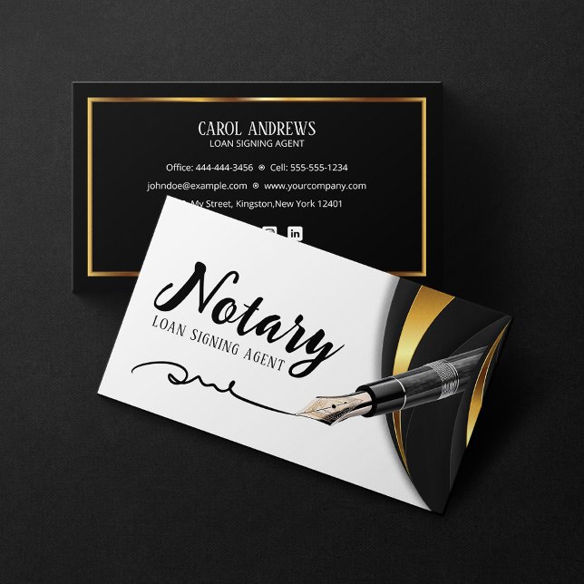 Luxury Black Gold Loan Signing Agent Notary Public Business Card (Creator Uploaded)