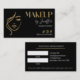 Luxury Black & Gold Makeup Appointment Card