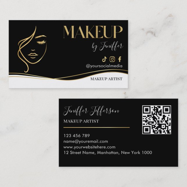 Luxury Black & Gold Makeup artist Bussines card (Front/Back)