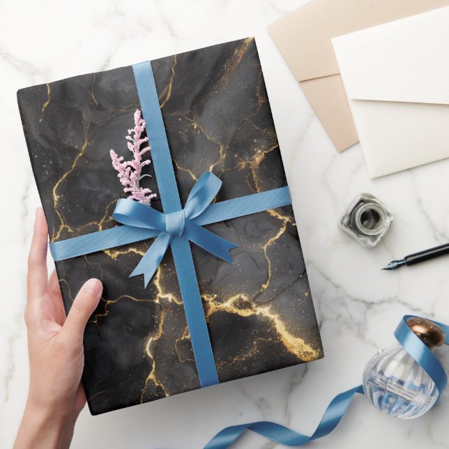 Luxury Black Gold Marble Luxe Abstract Pattern Wrapping Paper (Gifting)
