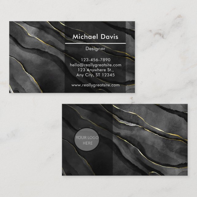 Luxury Black Gold Marble With Logo Business Card (Front/Back)