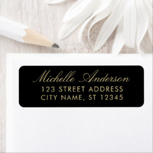 luxury Black Gold Minimal Script  Return Address   Label