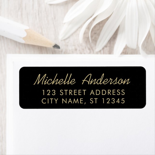 luxury Black Gold Minimal Script  Return Address   Label (Insitu)