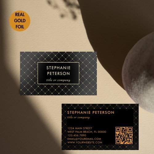 Luxury Black & Gold Modern Elegant Custom QR Code Foil Business Cards