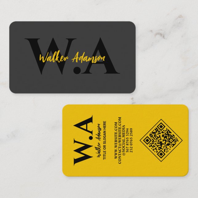 Luxury Black & Gold | Modern Professional Monogram Business Card (Front/Back)