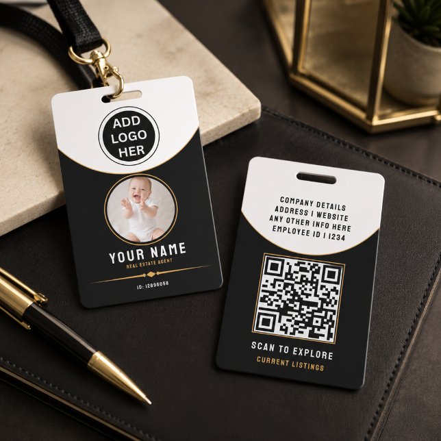 Luxury Black Gold Modern Real Estate QR Code ID Badge (Luxury Black Gold Modern Real Estate QR Code ID Badge
)