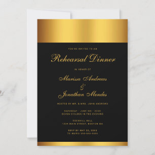 Luxury Black Gold Monogram Rehearsal Dinner Invitation