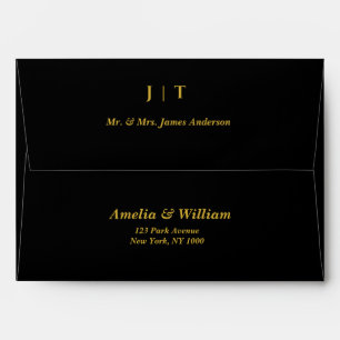 Luxury Black & Gold Monogram Wedding Envelope