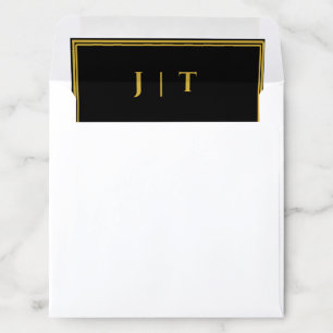 Luxury Black & Gold Monogram Wedding Envelope Line Liner