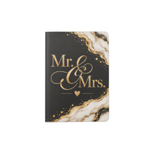 Luxury Black Gold Mr & Mrs Wedding Passport Holder