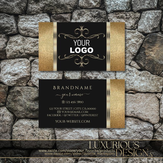 Luxury Black Gold Ornamental Golden Glitter Logo Business Card (Creator Uploaded)