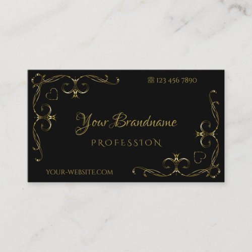 Luxury Black Gold Ornate Corner Borders Ornamental Business Card
