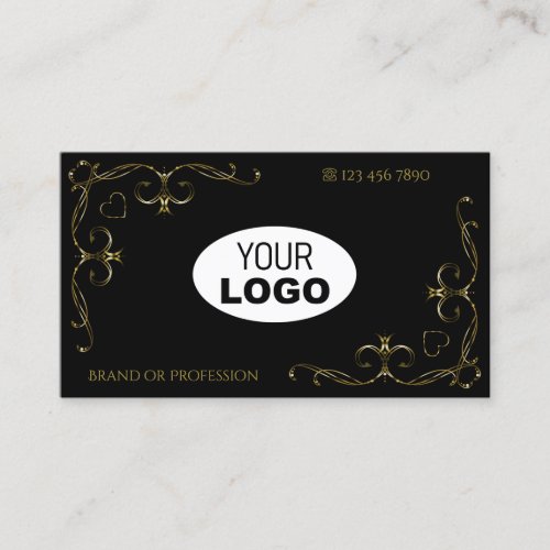 Luxury Black Gold Ornate Corner Borders with Logo Business Card