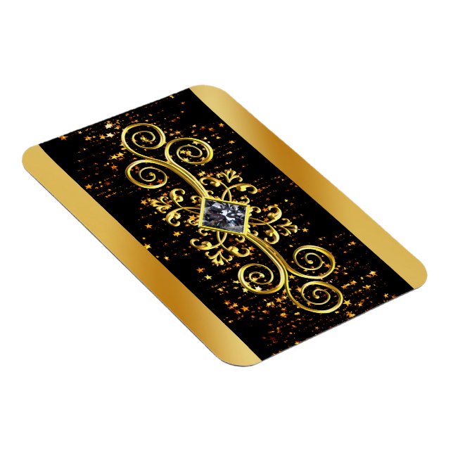 Luxury Black Gold Ornate Diamond Design Magnet (Right Side)
