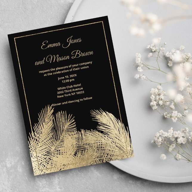 Luxury black gold palm tree tropical Wedding Invitation (Luxury black gold palm tree tropical Wedding)