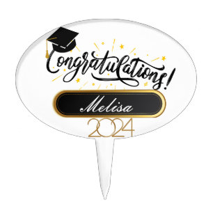 Luxury Black & Gold Personalized Graduation Party  Cake Topper