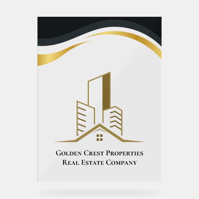 Luxury Black & Gold Personalized Real Estate Acrylic Sign (Front)