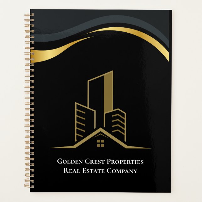 Luxury Black & Gold Personalized Real Estate Planner (Front)