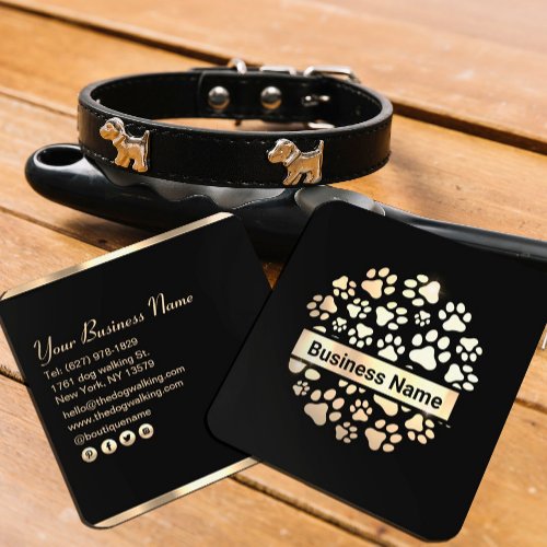 Luxury Black Gold Pet Supplies Store  Square Business Card