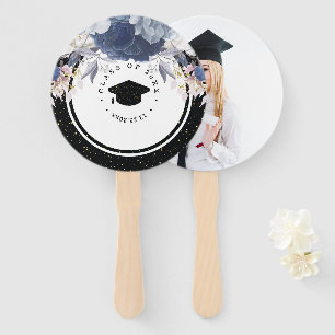Luxury Black Gold Photo Floral Graduation Hand Fan