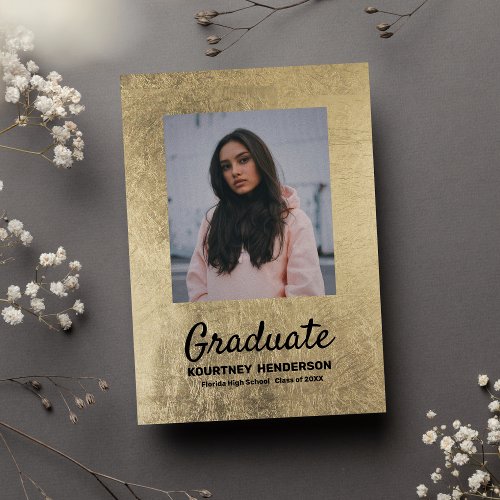 Luxury Black Gold Photo Graduation Invitation