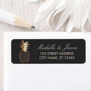 luxury Black Gold Pineapple Wedding Return Address Label
