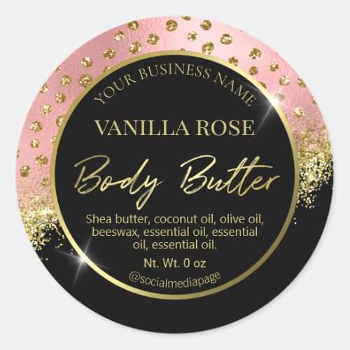 Luxury Black Gold Pink Confetti Body Butter Labels