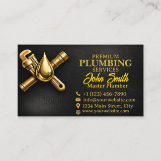 Luxury Black & Gold Plumbing Business Card | Elega