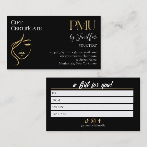 Luxury Black &amp; Gold PMU Gift Certificate Card