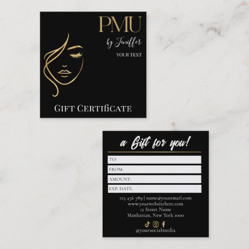 Luxury Black &amp; Gold PMU Gift Certificate Card