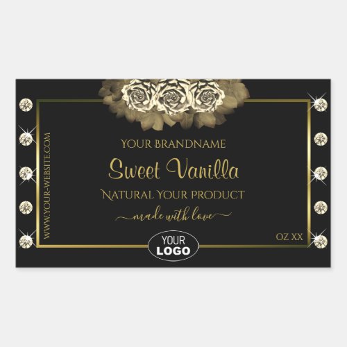 Luxury Black Gold Product Labels Roses Jewels Logo