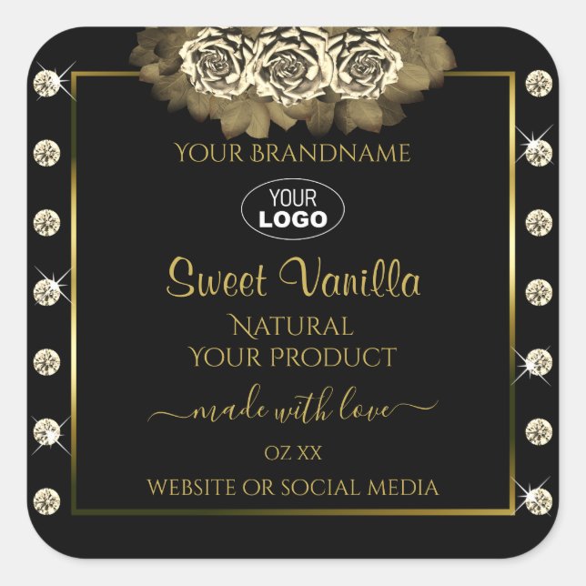 Luxury Black Gold Product Labels Roses Jewels Logo (Front)