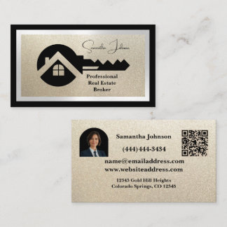 Luxury Black & Gold QR/Photo Real Estate Business Card