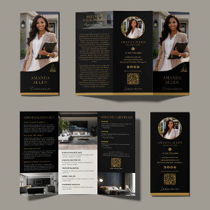 Luxury Black & Gold Real Estate Agent Trifold  Brochure