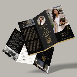Luxury Black & Gold Real Estate Agent Trifold  Brochure