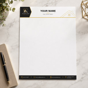 Luxury Black Gold Real Estate Branding Letterhead