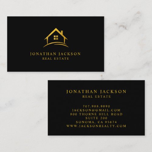 Luxury Black Gold Real Estate House Logo Business Card