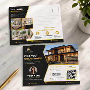 Luxury Black Gold Real Estate QR Marketing Postcard