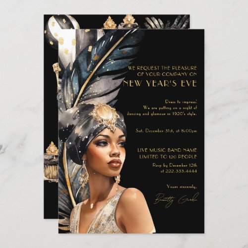 Luxury Black Gold Retro 1920 New Year Party Invitation