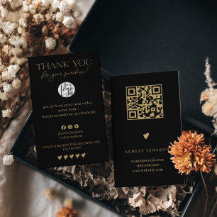 Luxury Black Gold Review Thank You QR Code Business Card