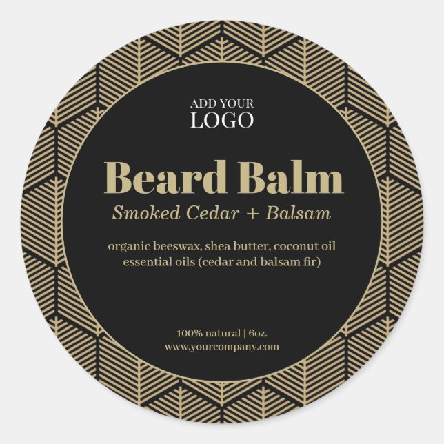 Luxury Black & Gold round product label (Front)