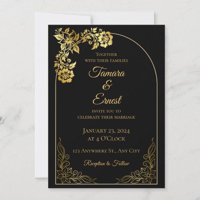 Luxury Black Gold Royal Wedding Invitation Card (Front)