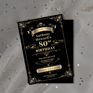 Luxury Black & Gold Shiny Milestone Age Birthday Invitation