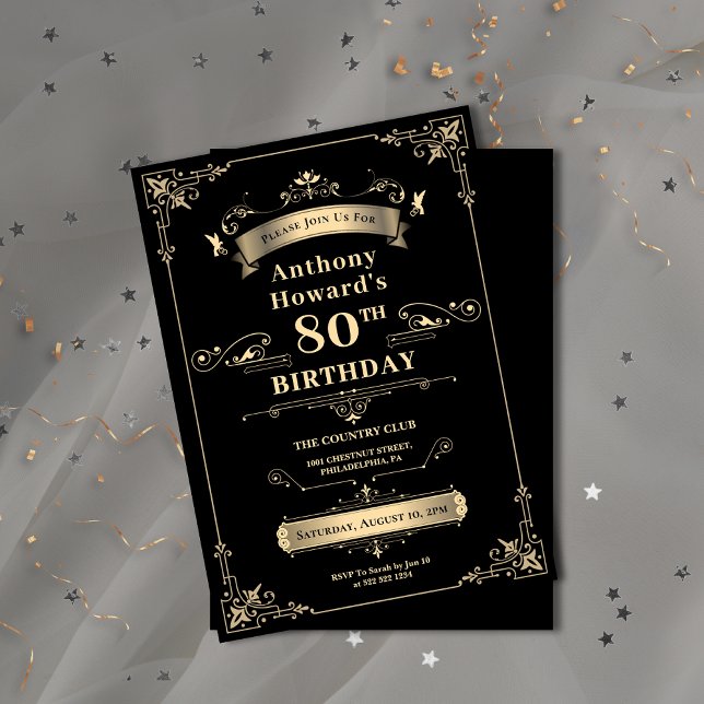 Luxury Black & Gold Shiny Milestone Age Birthday Invitation (Luxury Black & Gold Shiny Milestone Age Birthday Invitation)