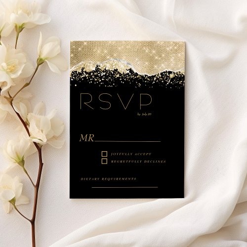 Luxury black gold silver glitter confetti RSVP Invitation