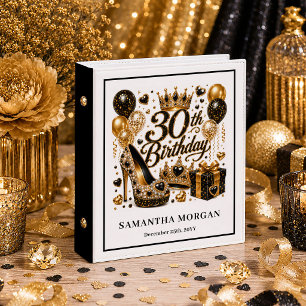 Luxury Black Gold Sparkle 30th Birthday Ring Binde 3 Ring Binder